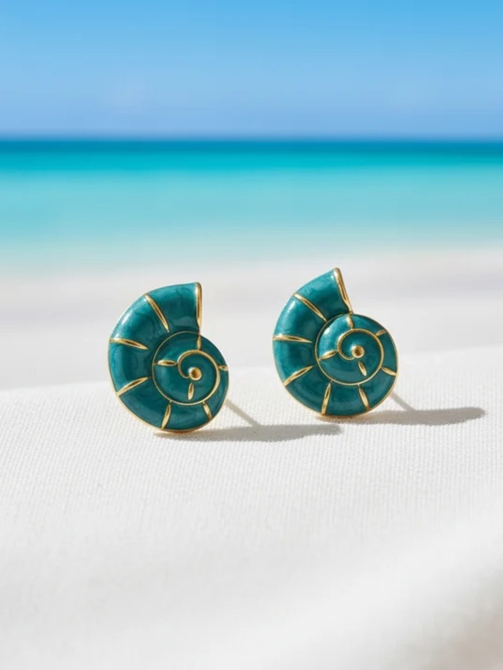 Turquoise Nautilus Shell Stud Earrings
